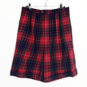 70’s Vintage Red Plaid Wool High Waisted Shorts